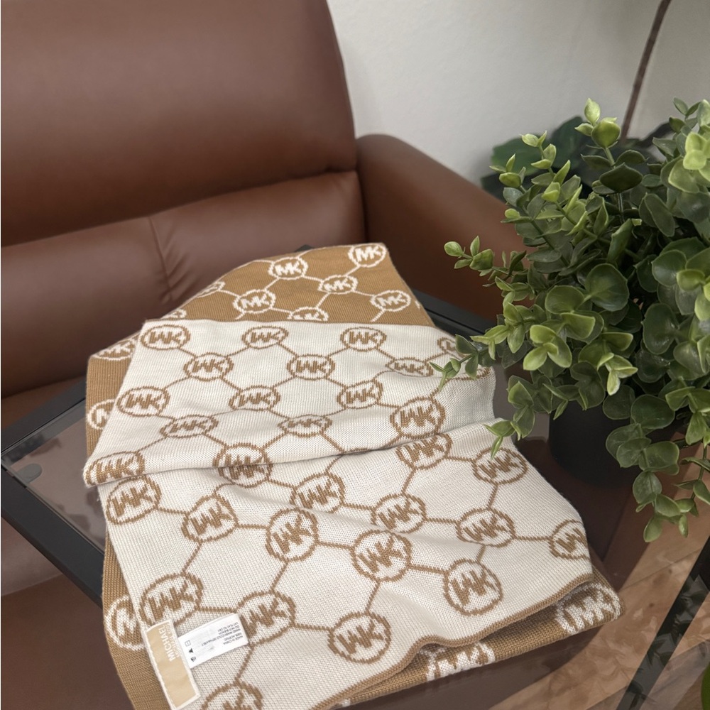Michael Kors Tan and Cream Logo Scarf